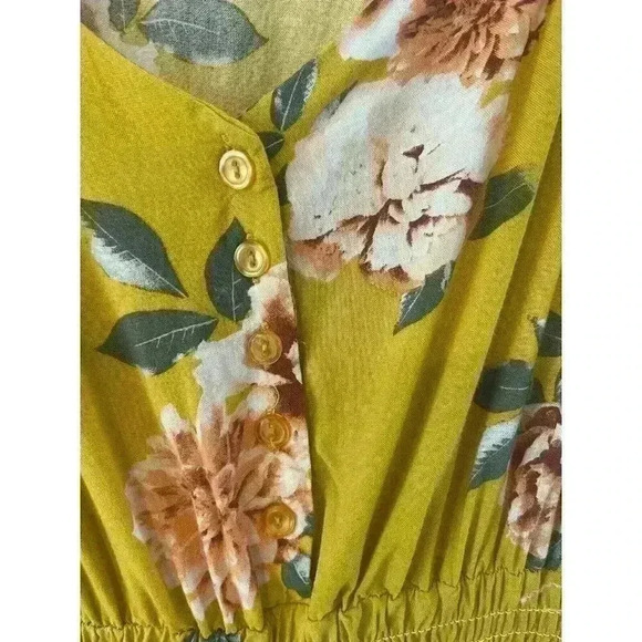 J FOR JUSTIFY yellow Floral Size Large maxi dress CUTE sleeveless - Picture 6 of 7